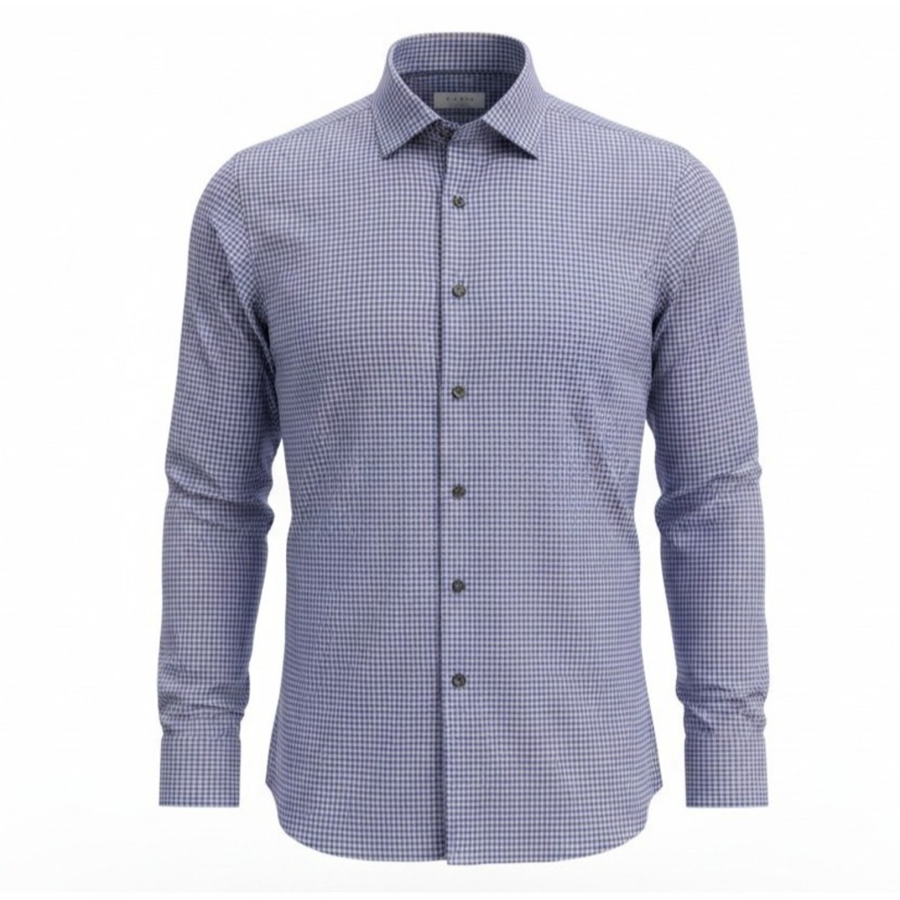 Eton Dress Shirt Mens Large 16.5 Blue Gray Check Contemporary Cotton Long Sleeve